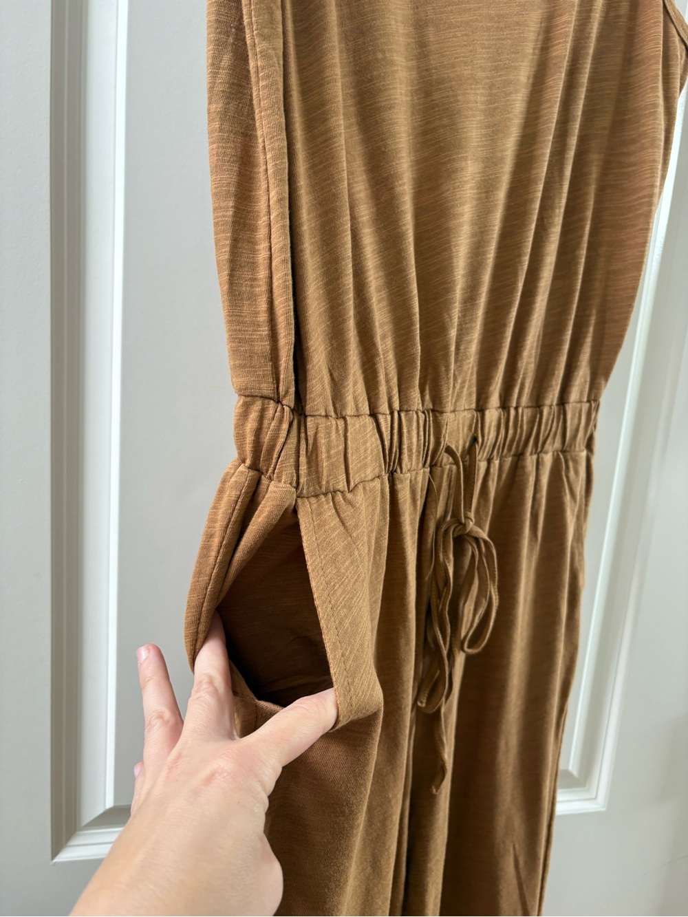 Three Bird Nest Breezy Back Knit Brown Jumpsuit Medium Boho Hippie Peasant Comfy - Picture 7 of 11